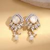 Diamond-encrusted resin imitation pearl geometric rhombus silver needle earrings fashionable and elegant temperament light luxury earrings