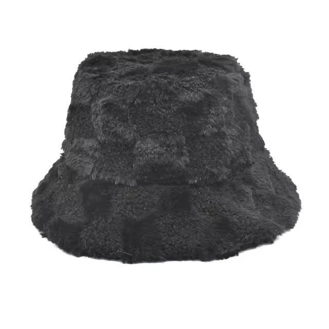 Unisex Bucket Hat Striped Women Men Fishing Fisherman Hat Autumn Winter Faux Fur Wool Outdoor Warm Panama Cap