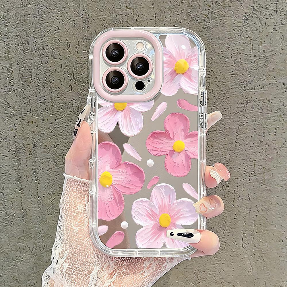 Romantyczne Kwiaty Brzoskwini Lustrzane Etui na Telefon Dla iPhone 17 Air 16 Pro Max 17 15 14 13 12 11 7 8 Plus XR XS Ochronne Tylne Etui