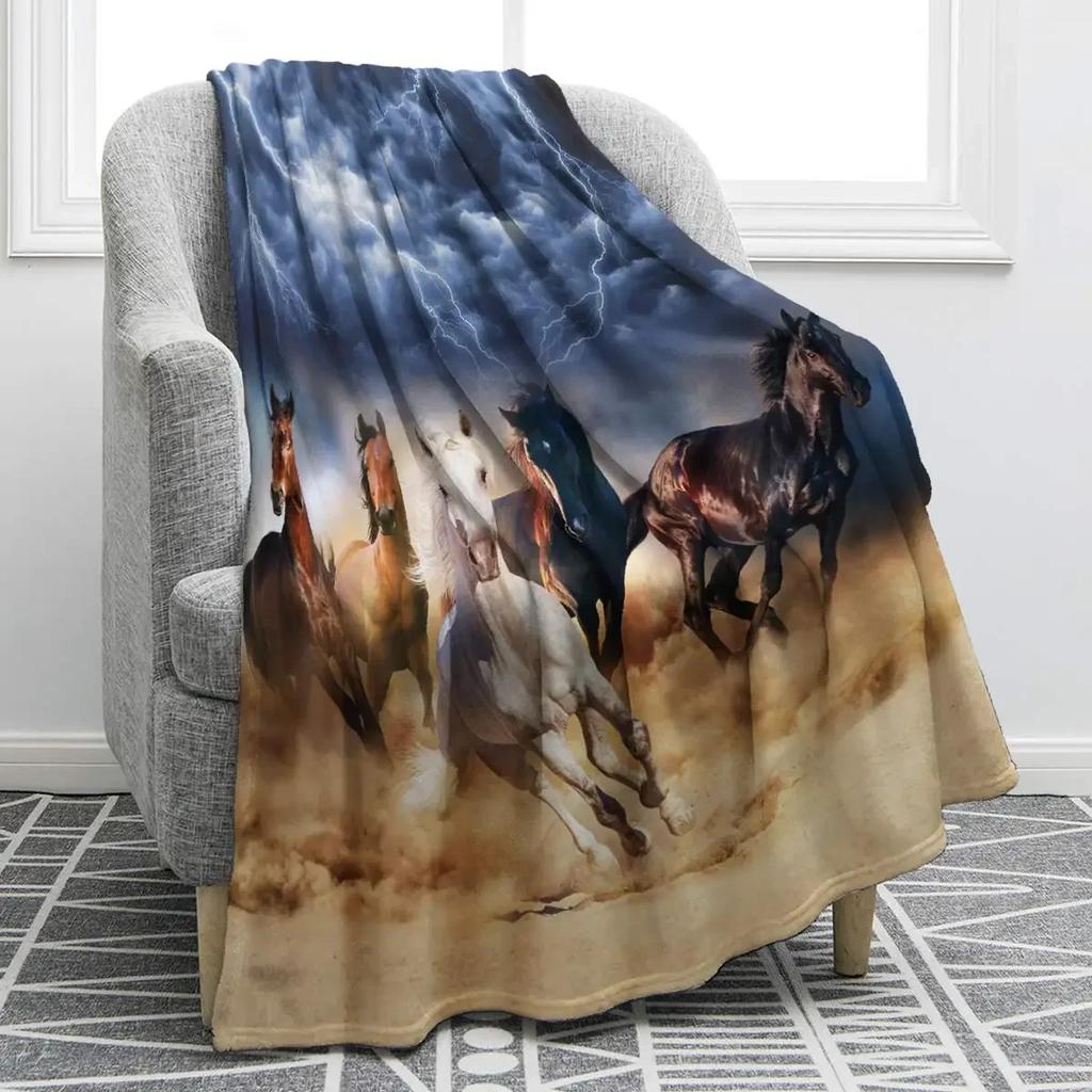Horse Floral Blanket Animal Flower Pattern Print Throw Blanket Super Soft Comfortable Lightweight for Living Room for Kids Teens