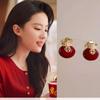 18k Gold Plated Zircon Lucky Bag Earrings - Chinese Style Retro with Light Luxury Look