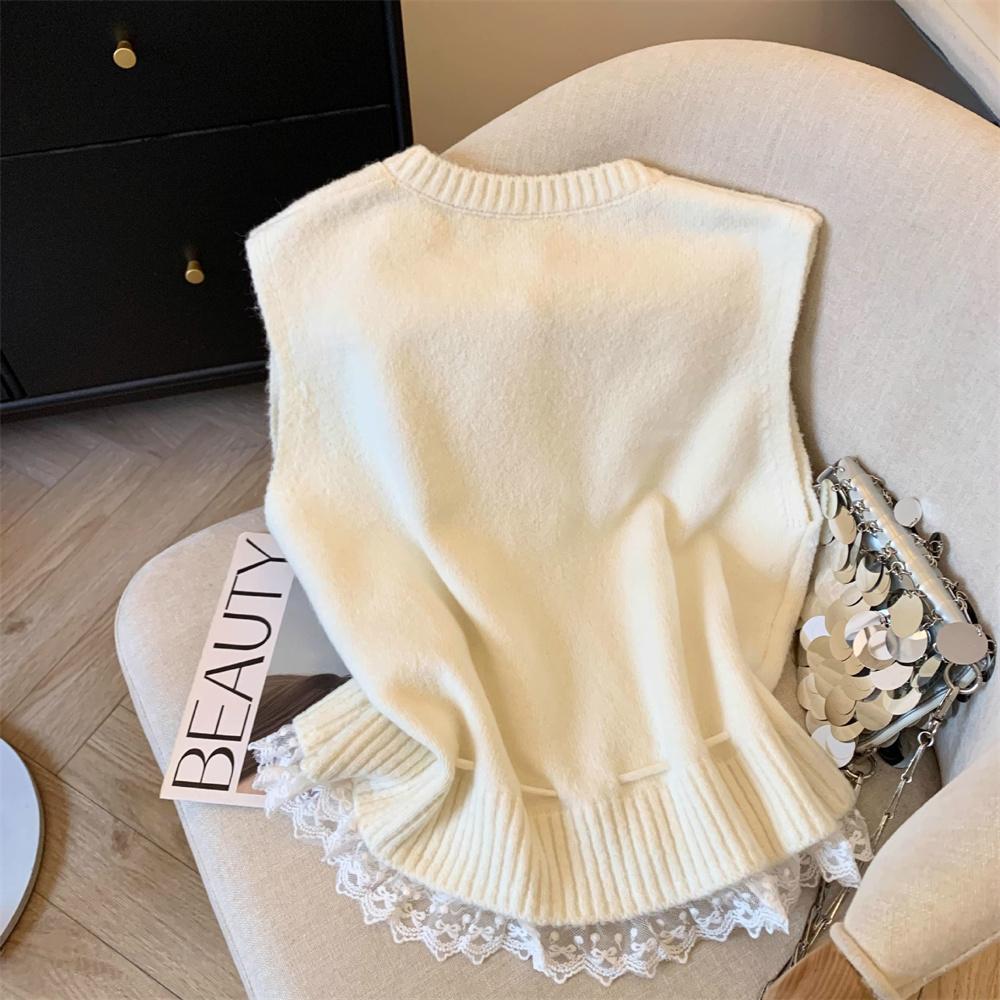 Spring Autumn Korean Sleeveless Sweater Vest Round Neck Cardigan Simple Knit Waistcoat Comfortable Women's Clothing Top