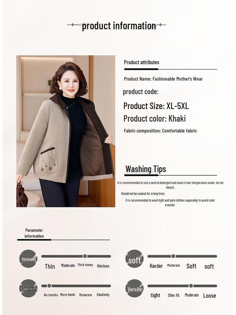 MoOu Women's Plus Velvet Hooded Winter Coat for Middle-aged Moms