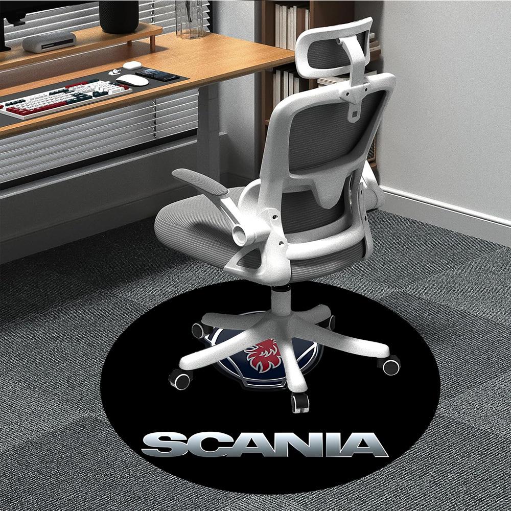 1PC Scania Logo Office Round Rug - Perfect for Office or Study Decor, Machine Washable, Non-Slip Backing, Decorative Floor Mat