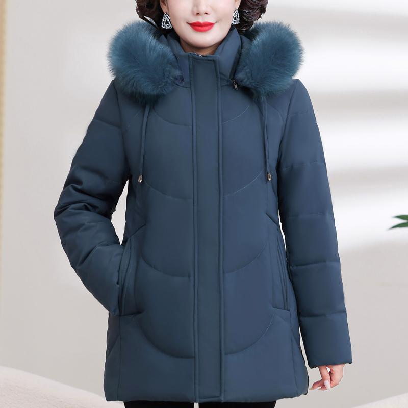 

Куртки-пуховики для женщин среднего возраста с воротником из натурального меха, зимние винтажные парки с капюшоном, больших размеров, элегантные, толстые, теплые пуховики, женская верхняя одежда 6XL синий