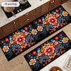 2D Printing Retro Floral Pattern Kitchen Carpet Mat Rug Home Decoration Black Background Multicolor Flower Design Bedroom Rugs