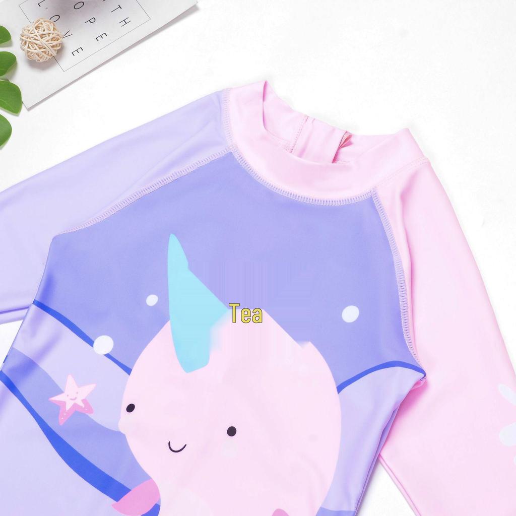 Pink Narwhal Cartoon One-Piece Swimsuit: Quick-Drying Girl's Swimwear for Middle and Large Children
