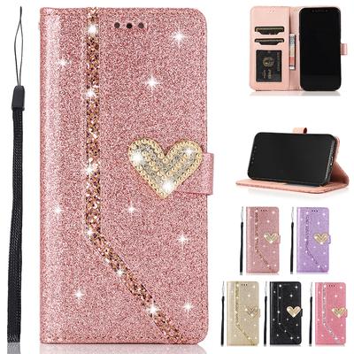 Glänzende Hülle für iPhone 16 15 14 13 Pro Max 12 MINI 11 Pro X XR XS XS Max 7 8 Plus Brieftasche Flip Lederhülle
