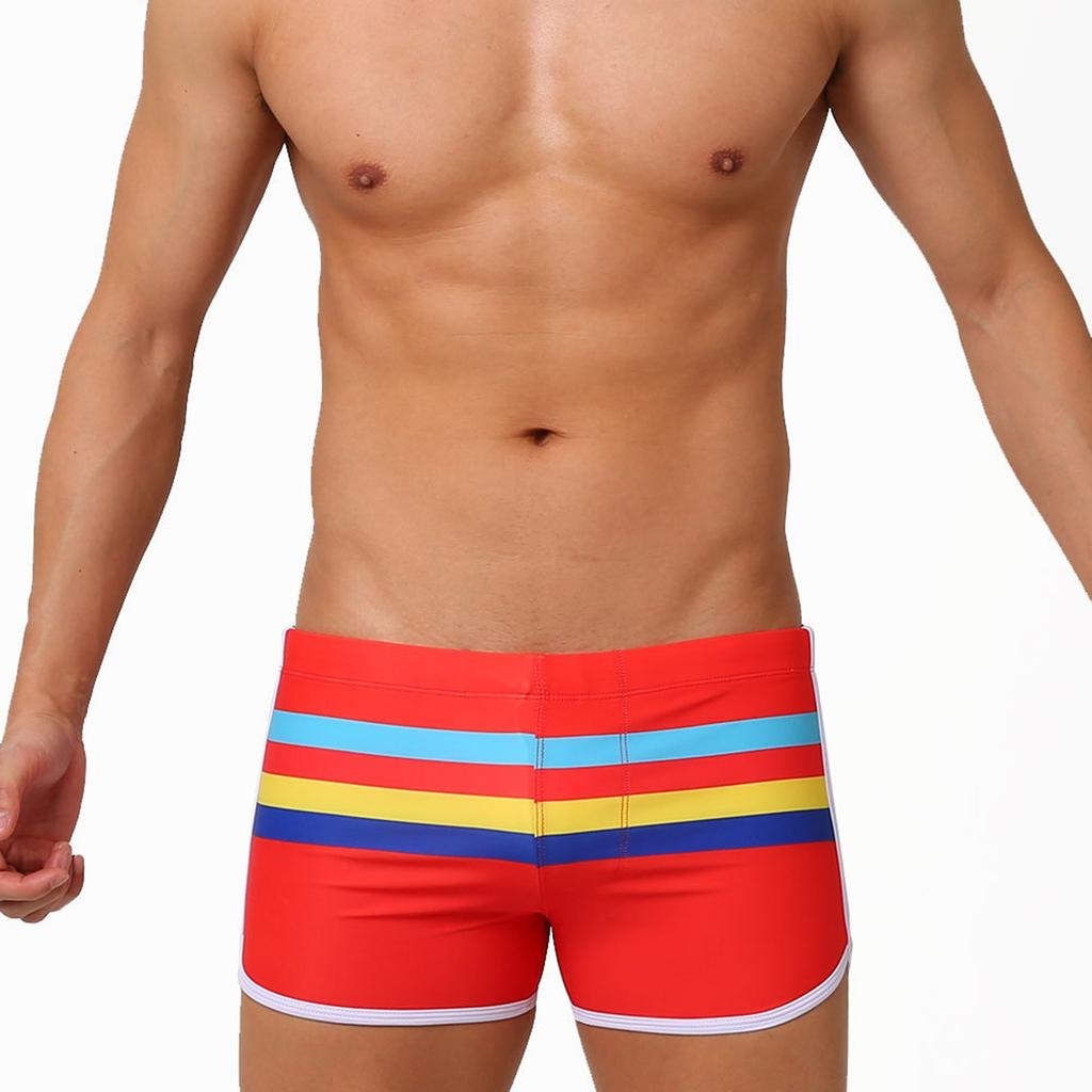 Men's Sports Split Colored Striped Boxer Shorts Swimming Beach Shorts Swimming Trunks