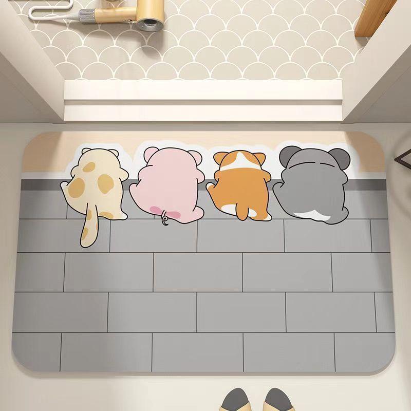 Smooth Diatom Mud Water Moisture-wicking Floor Mat Anime Bathroom Ground Surface Mat Home Entrance Door Mat Bathroom Foot Mat Easy To Handle