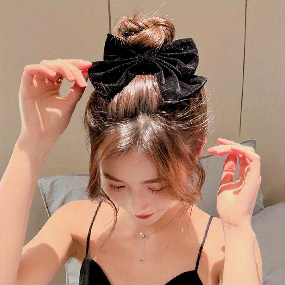 Red Velvet Big Bow Hair Clip with Hairpin, Gentle Girl, Princess, Head, Back of Head, Top Clip, Bangs Clip