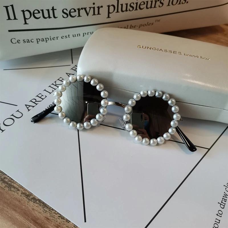 Retro Pearl Kids Sunglasses Girls Round Goggle Candy Color Lens Sun Glasses New Round Sunglasses for Boys Girls Child Okulary