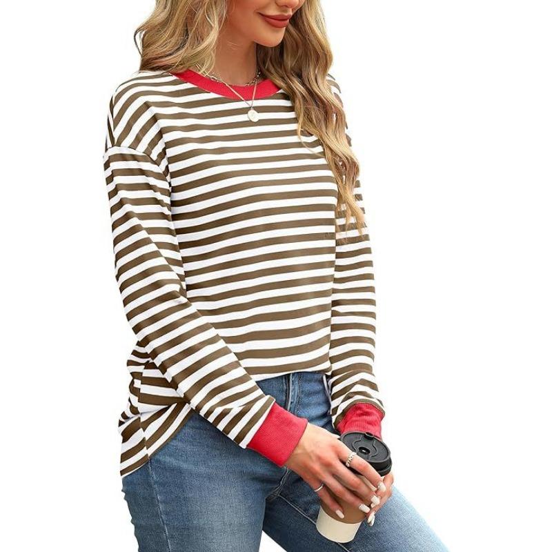 GMXIA Mode Femme Décontracté Loisirs Automne Hiver Imprimé Rayures Manches Longues Col O Blouses & Chemises