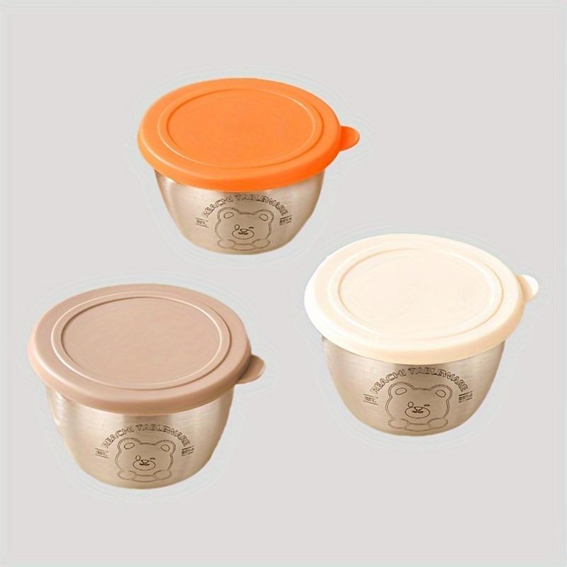 

3pcs Stainless Steel Condiment Cups with Lids Salads Small Sauces Cup Sushi Mustard Seasoning Box Travel Holiday Snack Dish Box