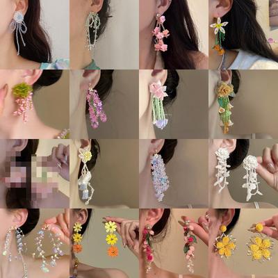 Fashion Flower Tassel Earrings Versatile Stud Earrings Light Luxury High Sense Long Temperament Earrings Women