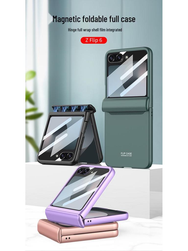 Samsung Z Flip 6 Foldable Screen Case with Large Window, Ultra-Thin Magnetic Buckle, Elegant Design.