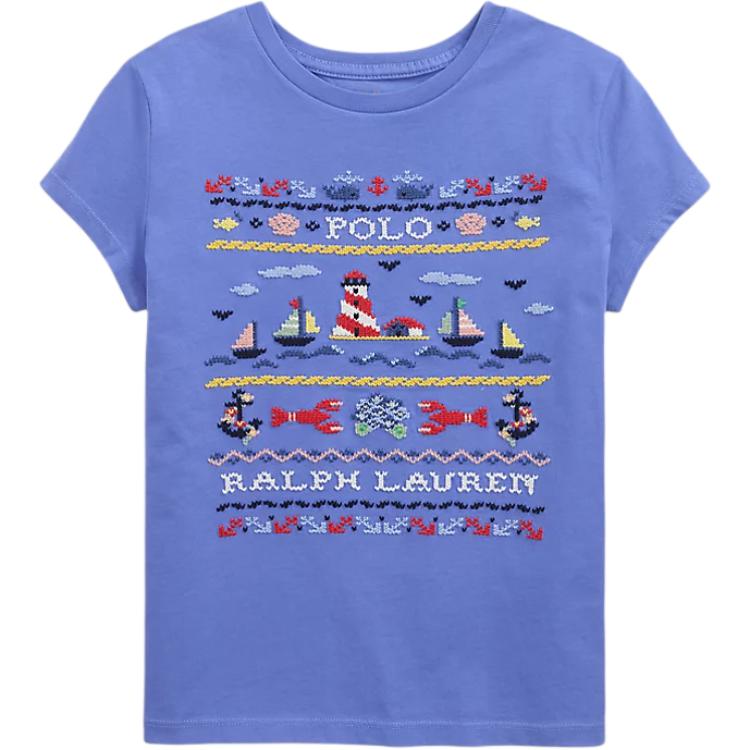 

Футболка Polo Ralph Lauren FW25 Морской узор Хлопковый джерси Круглый вырез Короткий рукав Детская одежда 313965235-001 M