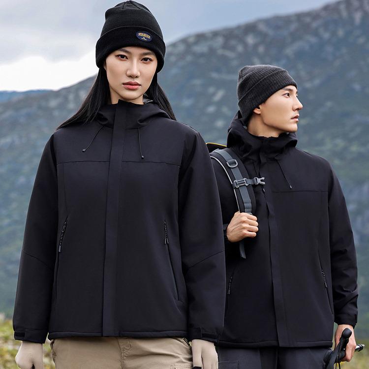 Men's Autumn-Winter Waterproof Windbreaker: Hooded Outdoor Mountaineering Jacket with Printed Logo.
