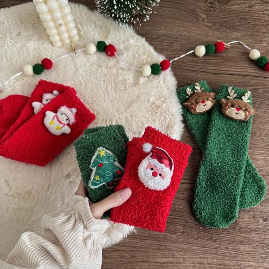 1 Pair Plush Christmas Socks with Non-Slip Grip Festive Holiday Floor Socks Soft Warm Fleece Stockings Gifts for Kids Adults