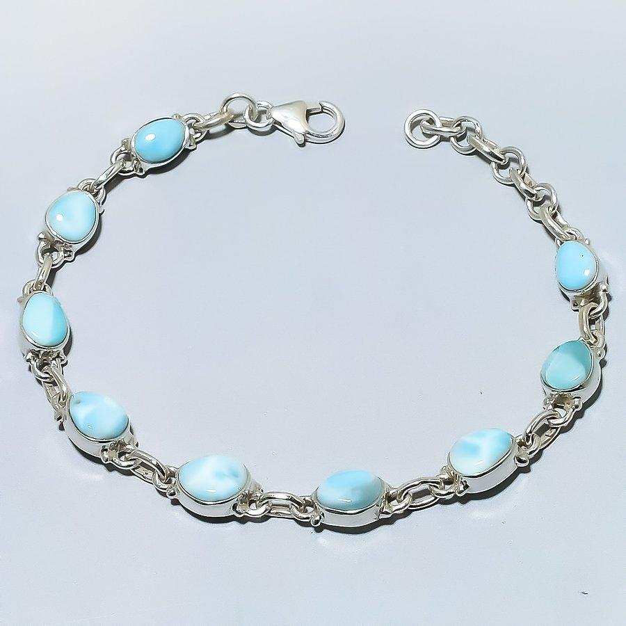 Brățară Natural Republic Larimar Piatră Prețioasă Handmade Argint Masiv 925 7-8" M5h13