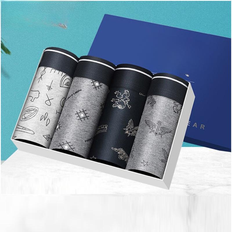 4pcs Large Underwear Men's Flat Leg Pants Loose and Comfortable High Elasticity Waistband Boxer Brief