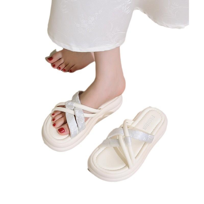 Stylish Women's Summer Flat Sandals Thick Sole Casual Slippers Perfect For Dresses In Green Beige And Black