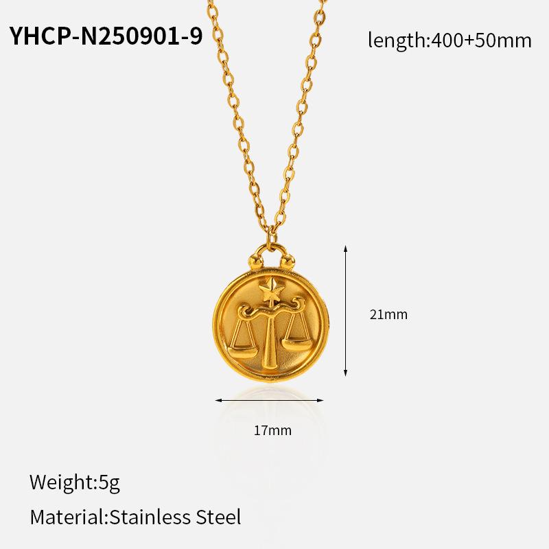 Electroplated Zodiac Pendant Necklace Titanium Steel Light Luxury Choker Fashion Jewelry for Women