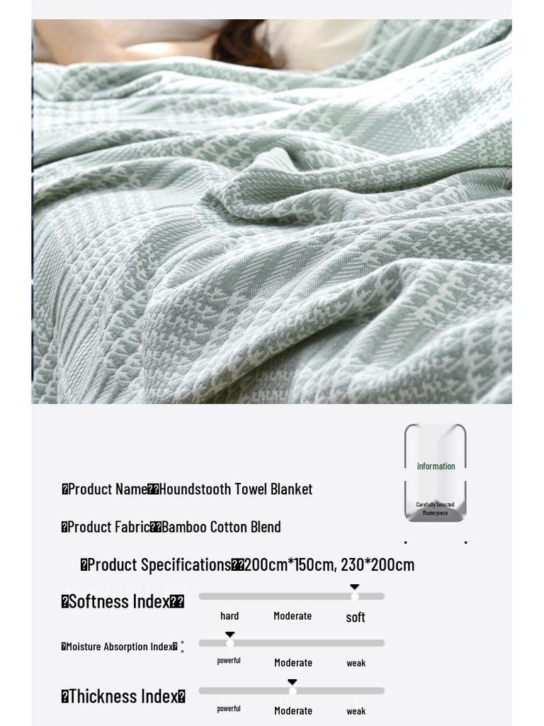 Bamboo Cotton Houndstooth Quilt: Antibacterial, Soft, Breathable, Air Conditioning Blanket