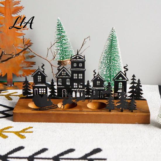 Elk Sleigh Candle Display Christmas Town Silhouette Holder, Wooden Tea Light Stand for Holiday Tabletop Decor Decoration, Metal Festive Fireplace and