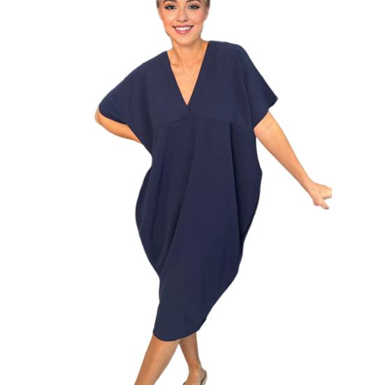 

Летнее женское платье с V-образным вырезом, мешковатое однотонное свободное платье с короткими рукавами, быстросохнущее трапециевидное платье длиной до середины икры, повседневная повседневная одежда, платье миди 2XL темно-синий