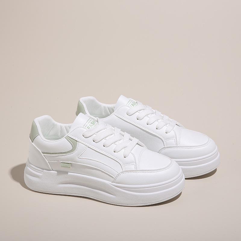 2024 Women's White Korean Style Thick Sole Sneakers: Versatile Autumn Casual Shoes