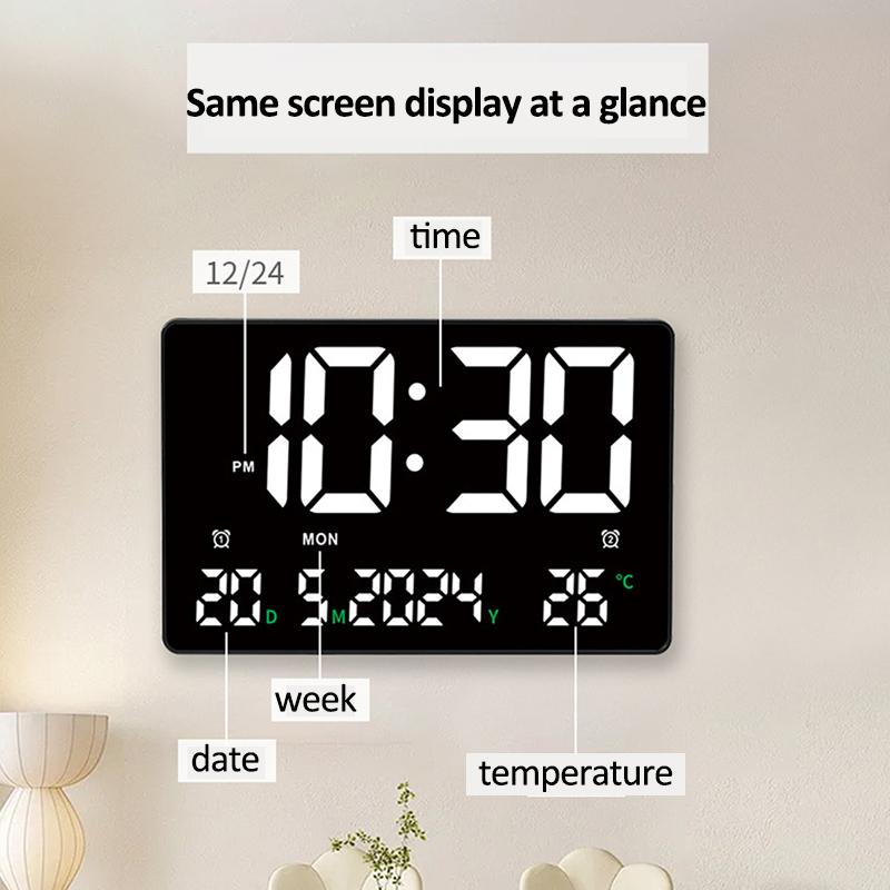 Digitale Wanduhr Wecker 12H/24H Datum Temperatur Woche Zwei Alarmsätze Schreibtischwecker Stecker Kleine Uhr für Schlafzimmer