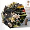 1 Stück Schwarze Katze Blume Vollautomatisch Faltbar Tragbar Mode Regenschirm, 8 Eisenstäbe, Dreifach faltbares Design, Geeignet für Alle Jahreszeiten, Geeignet für Draußen