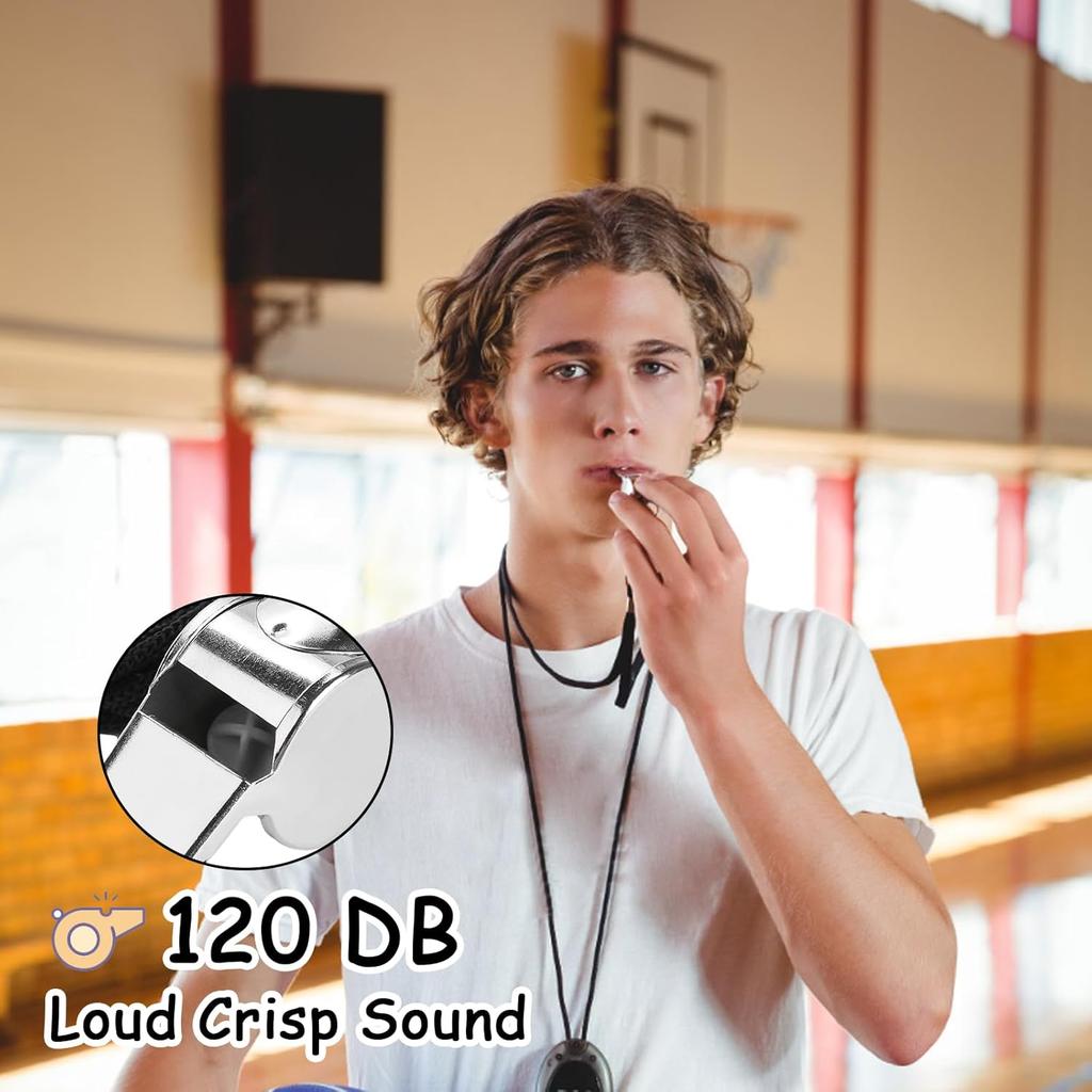 100 Pcs Stainless Steel Whistle with Lanyard, Sports Whistles for Adults, Loud Metal Whistle Bulk for Teachers, Coaches, Police, Referees