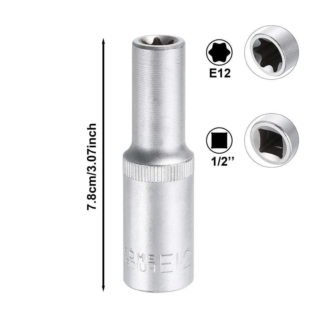 10-Piece 1/2" E8-E24 External Hex Long Deep Socket Wrench Set, CR-V Steel