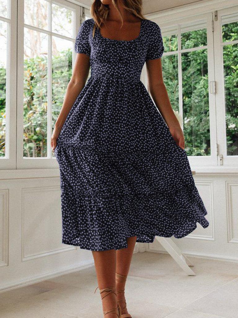 New Wish Floral Bubble Sleeve Ruched Dress Long Dress