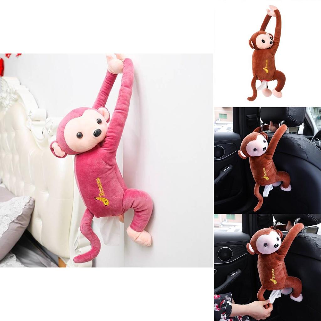Cute Monkey Car Tissue Box Holder Plush Material Long-lasting Car And Home Use