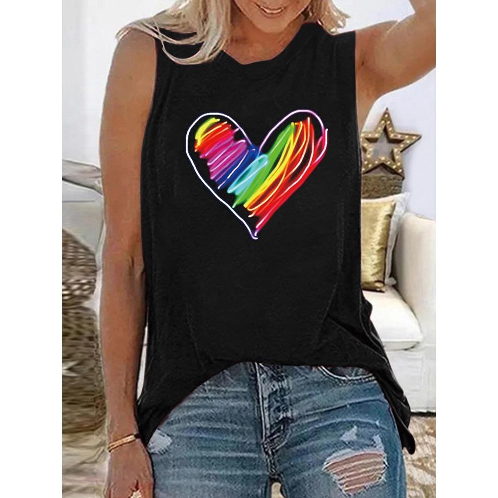 Summer Colorful Love Heart 3D Printed Tank Top Women's Casual Fashion Streetwear Sleeveless O-Neck Vest Camisole Woman Clothing