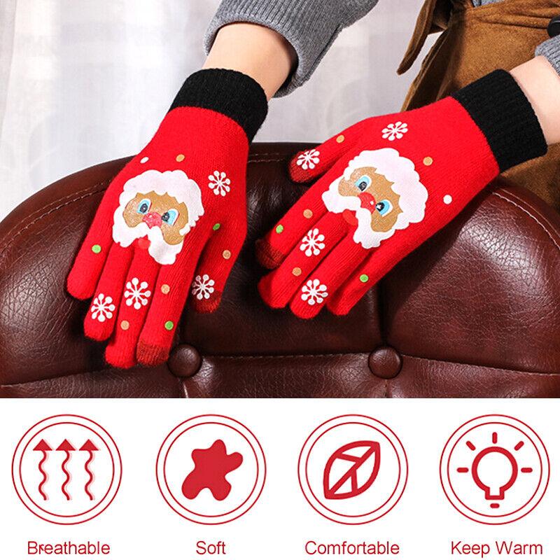 Men/Women Christmas Santa Gloves Thicken Touch Screen Winter Full Finger Mittens