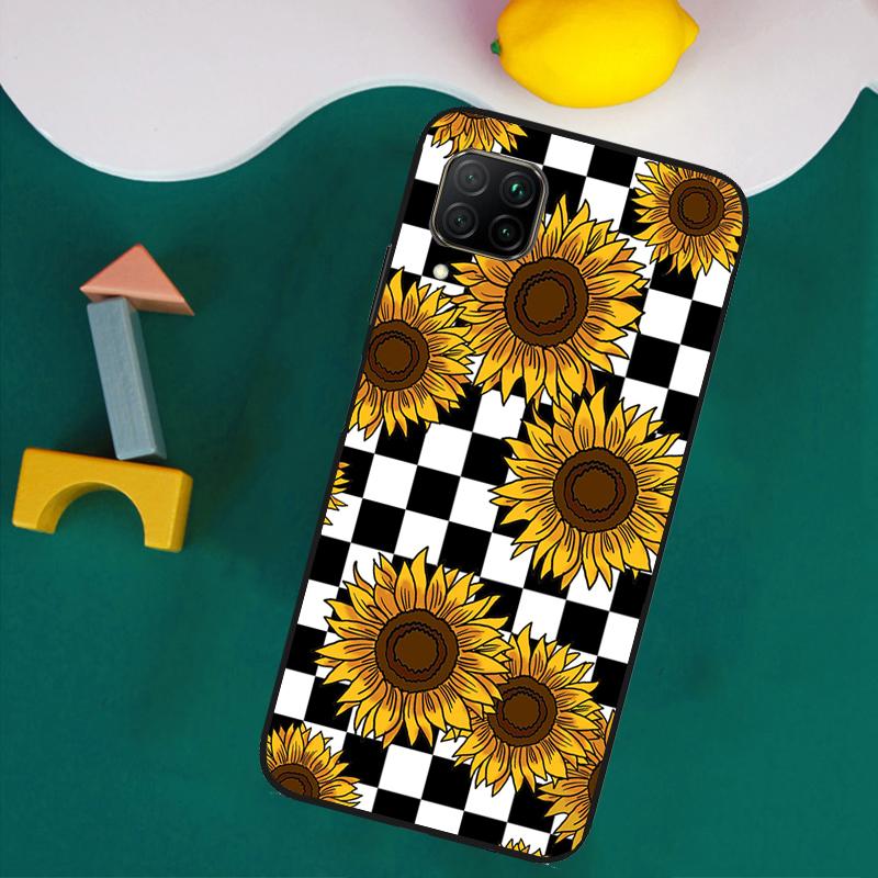 Checkerboard Sunflower For Huawei Nova Y73 Y72 Y70 Y90 Y60 Y61 Y91 12s 12i 11i 8i 9 10 SE P40 Lite P30 P60 Pro Case