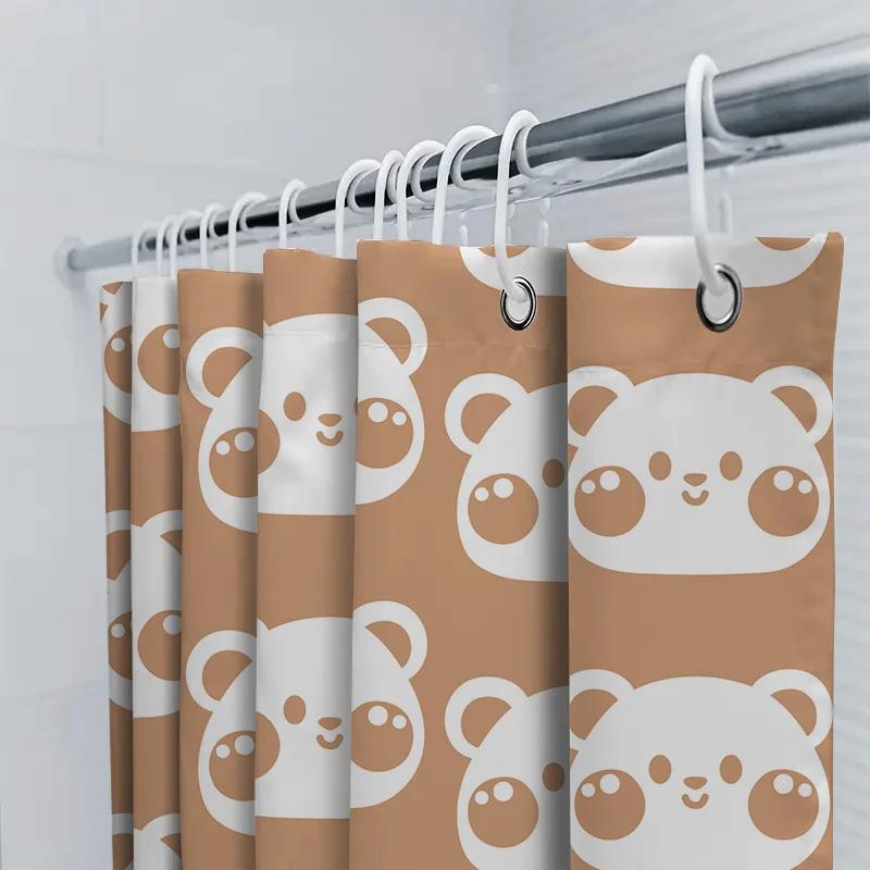 Cute Cartoon Panda Design Shower Curtains Set For Bathroom Decor Waterproof Fabric Shower Panels In Orange White Colorful