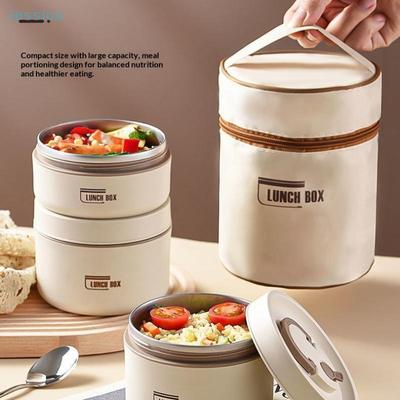 Stainless Steel Thermal Lunch Box Set Stackable Food Container with Thermal Lunch Bag for Work/School