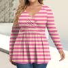 Women's Plus Size Shirt Long Sleeve  Print Top Pleated Casual V-Neck Top