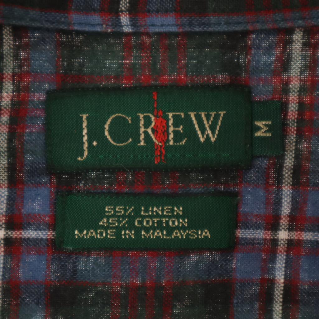 j.crew 90s Linen Blend Old Giant Tag Check Pattern Short Sleeve Button Down Shirt Men's Used