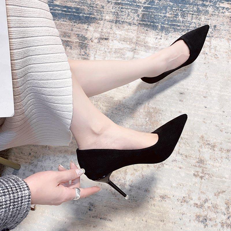 High-heeled Single Shoes Women's Summer New Thin-heeled Pointed-toed Shallow-mouth High-heeled Shoes Black Professional Commuting Versatile