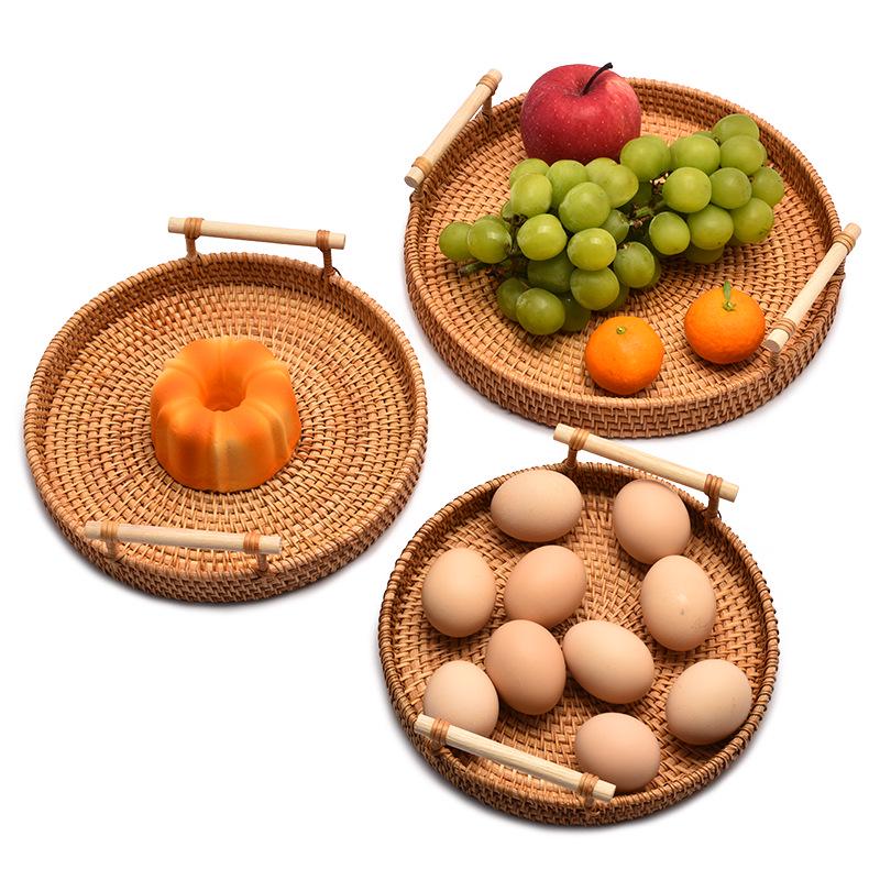Vietnam Woven Autumn Vine Fruit Basket - Round Bread & Nut Plate for Living/Dining Room Storage