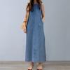 Damen Sommer Maxikleid Ärmellos O-Ausschnitt Locker Einfarbig Westentyp Knöchellang
