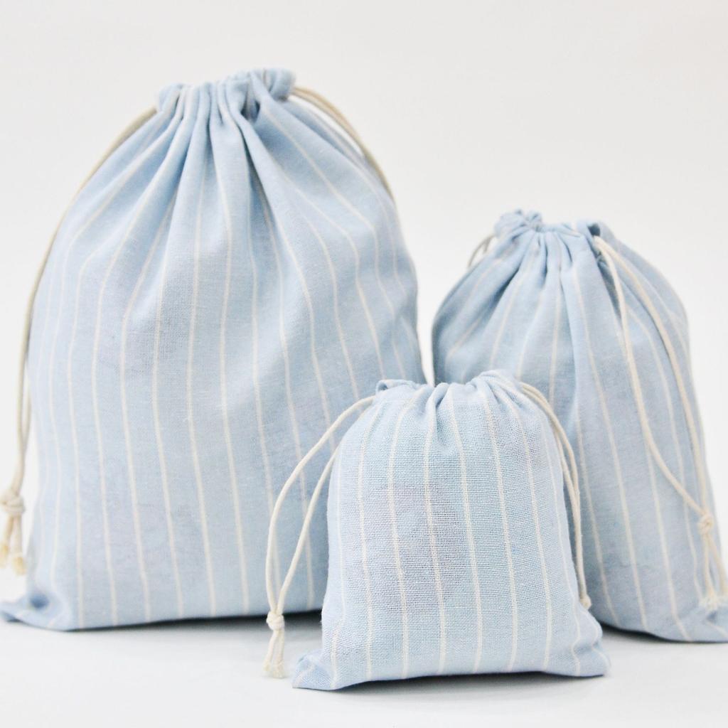 3pcs/set Stripe Cosmetic Drawstring Makeup Bag Travel Organizer Storage Pouch Cotton Blue Red Brown Line Jewelry Party Bags