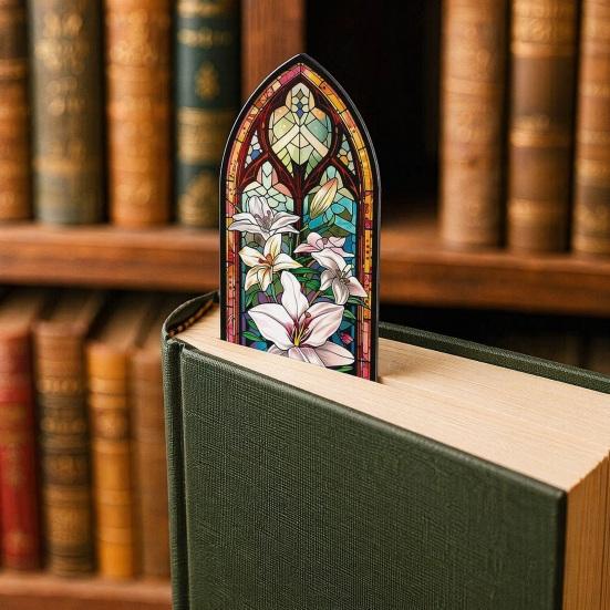 Transparent Bookmark Stained Glass Flower Bookmark Floral Acrylic Suncatcher Colorful Set Plant Book