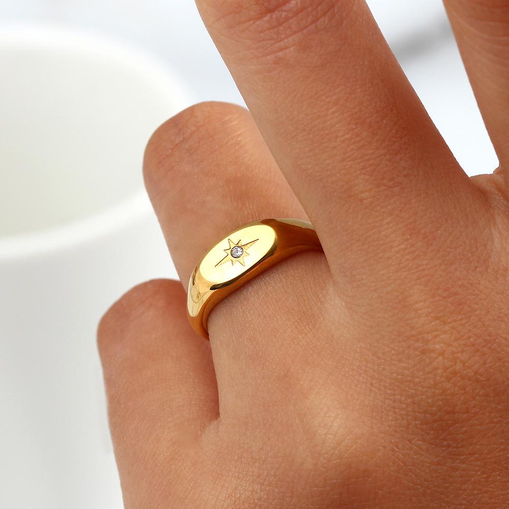 Europäisch-Amerikanische Mode 18K Gold Plated Edelstahl Ovaler Stern Zirkon Ring